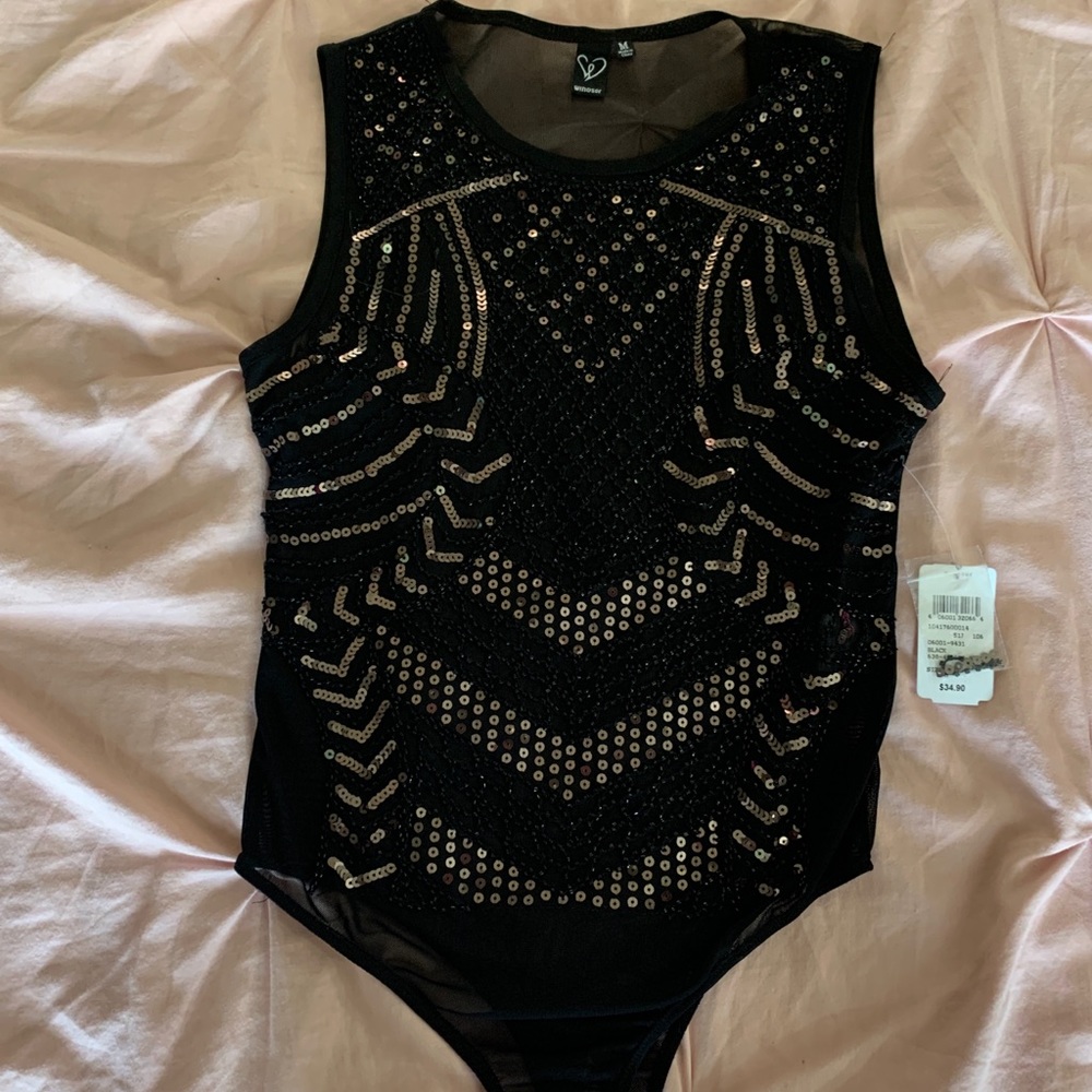 sheer sequin button bodysuit